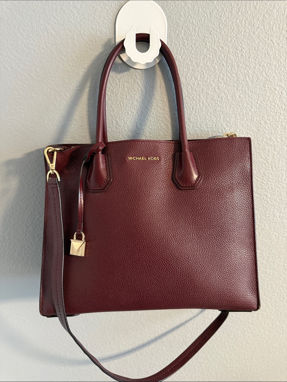 Michael Kors Wine Red Satchel with Gold Hardware